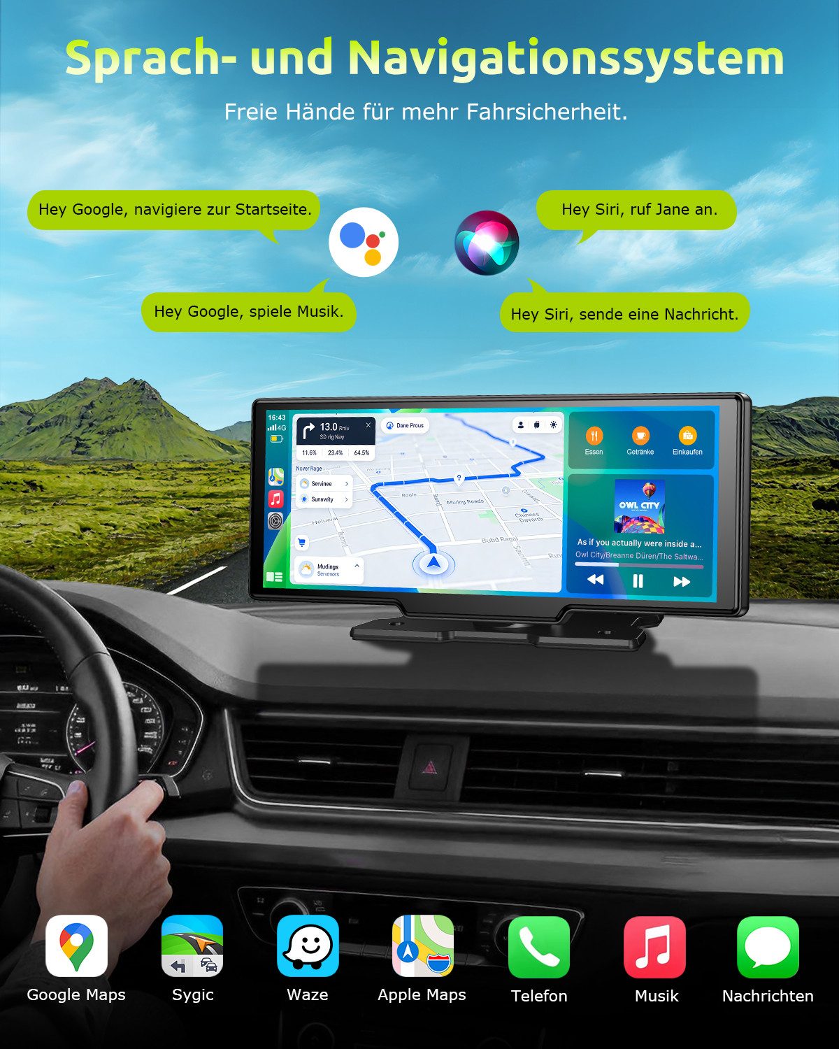 ESSGOO Wireless Carplay 10.26" 4K Android Auto AutoRadio GPS Navigationsgerät Dashcam (Bluetooth, WIFI, 64GB Rom TF Card WiFi,4K-Frontkamera/10.26" IPS Bildschirm(1600*600)