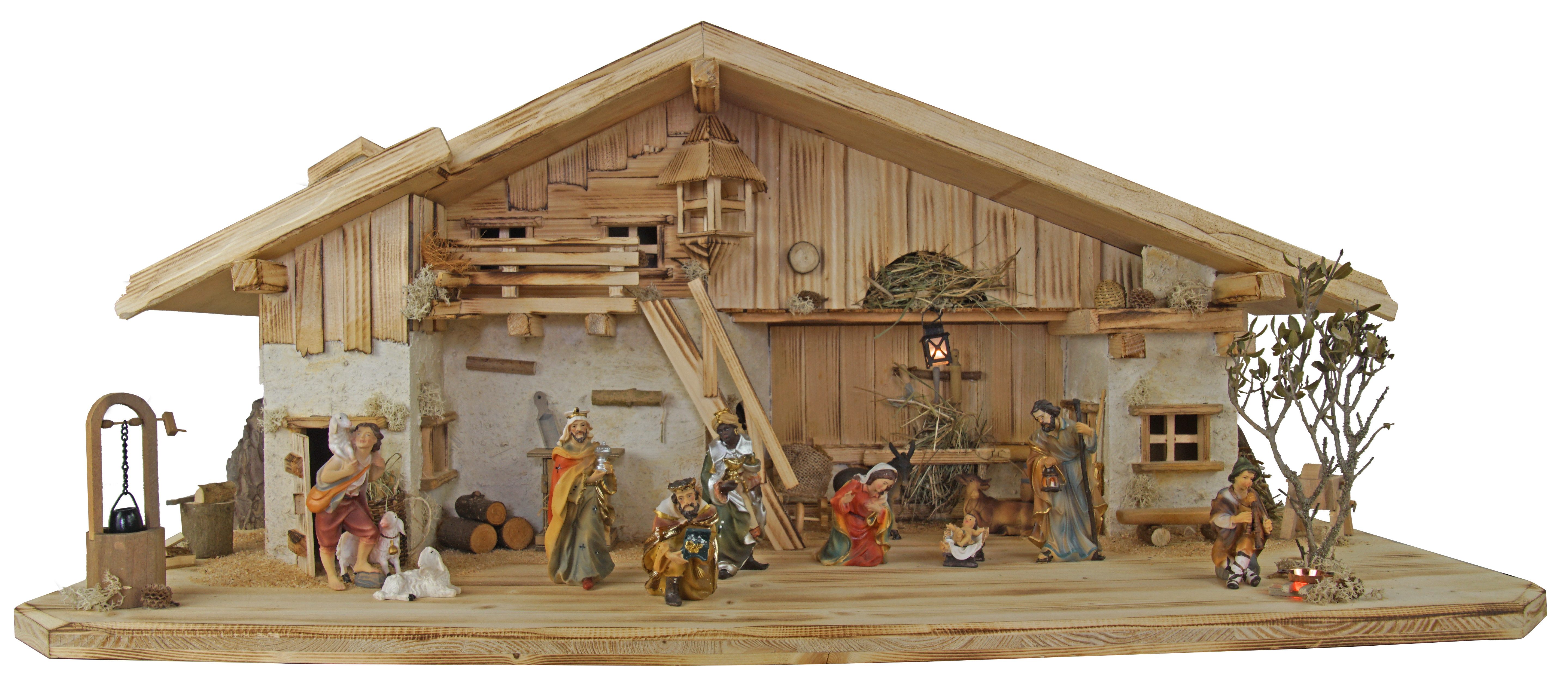 Krippenursel Krippe Weihnachtskrippe Gotthard inkl. Figurensatz K001 oder K002 (12-tlg), Handbemalte Figuren in klassischer Form
