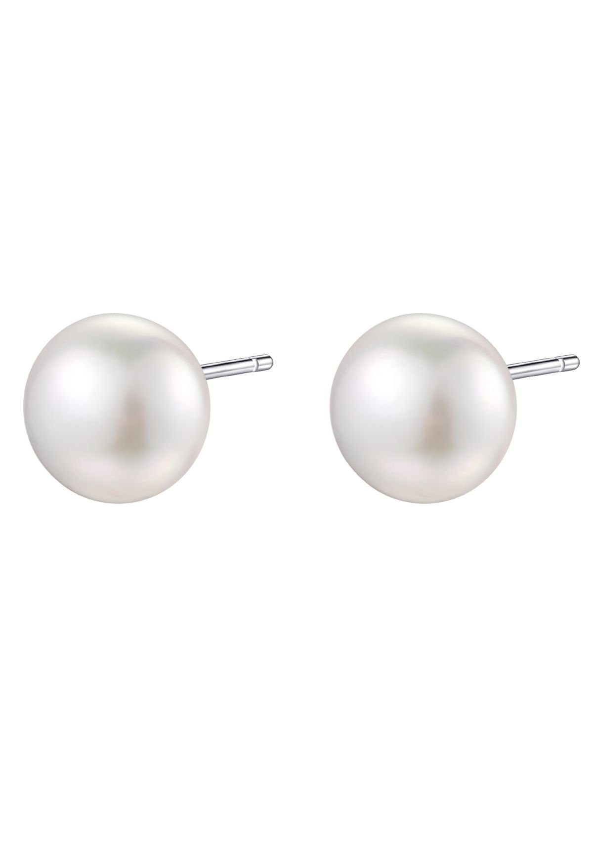 Hey Happiness Perlenohrringe Silber 925 Damen, Ohrstecker Perle rund massiv, Silber Ohrstecker 18K Gold Süßwasserperle, Brautschmuck