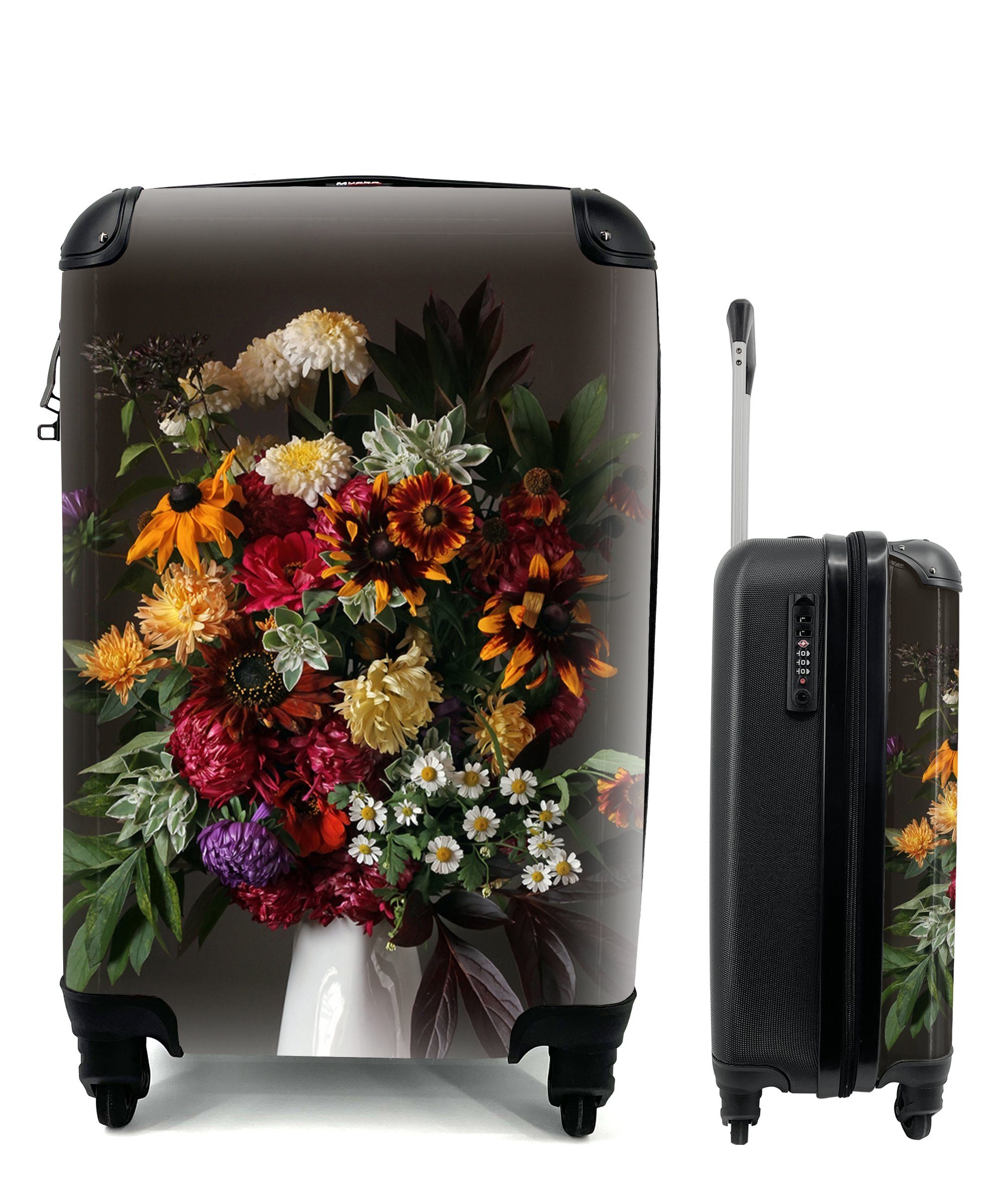 MuchoWow Handgepäckkoffer Stilleben - Blumenstrauß - Farbe, 4 Rollen, Reisetasche mit rollen, Handgepäck für Ferien, Trolley, Reisekoffer
