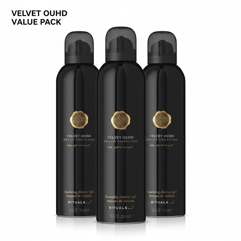 Rituals Duschgel Rituals Private Collection Velvet Oudh Duschschaum 3er Set Value Pack, 3-tlg., Holzig-floraler Duschschaum im praktischen Vorteilspack