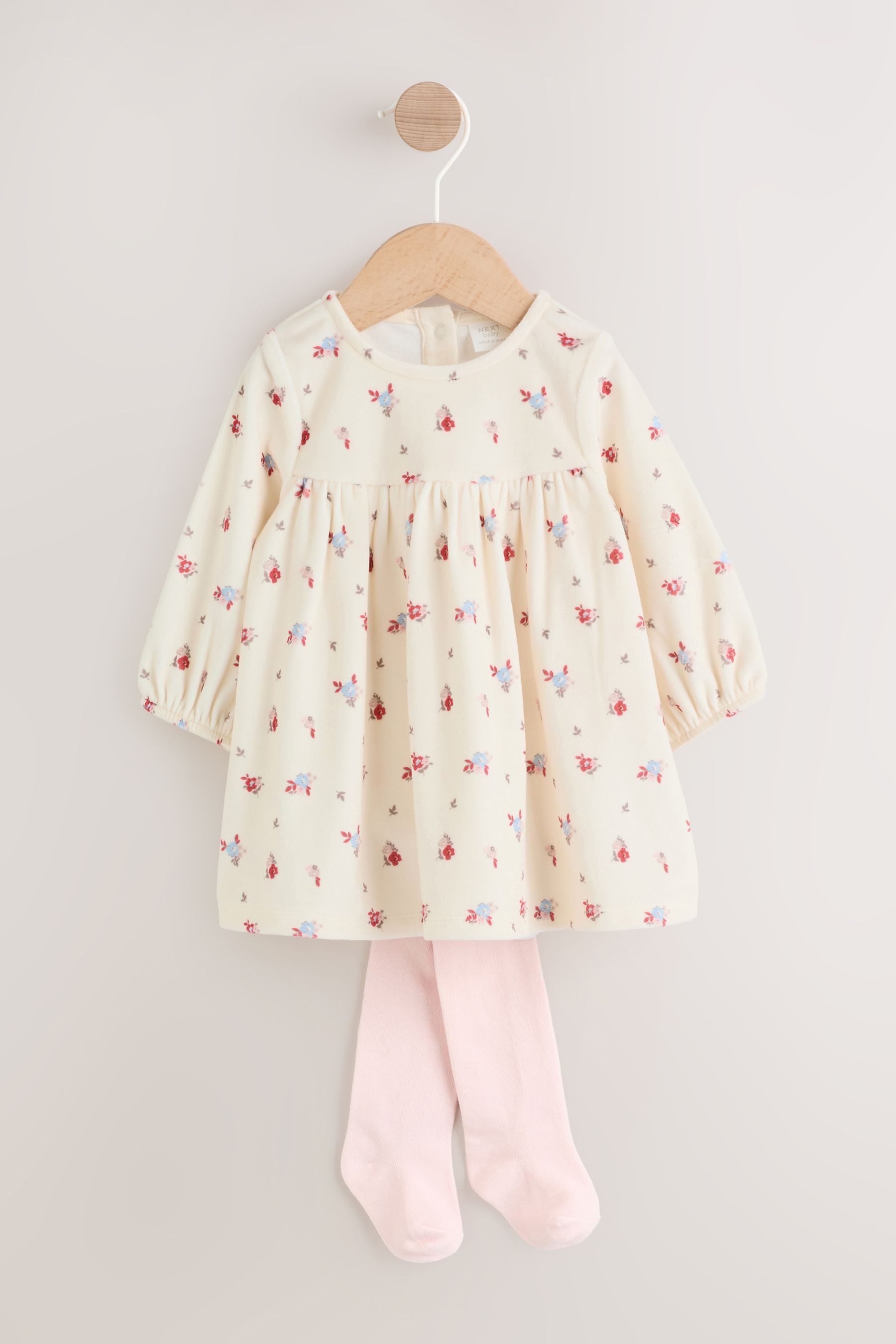 Next Blusenkleid Baby Velours-Kleid und Strumpfhose im 2er-Set (2-tlg)