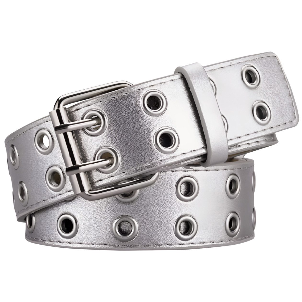 Ware aus aller Welt Nietengürtel Doppelloch Silberfarbener Gürtel Ösengürtel Jeansgürtel Taillengürtel