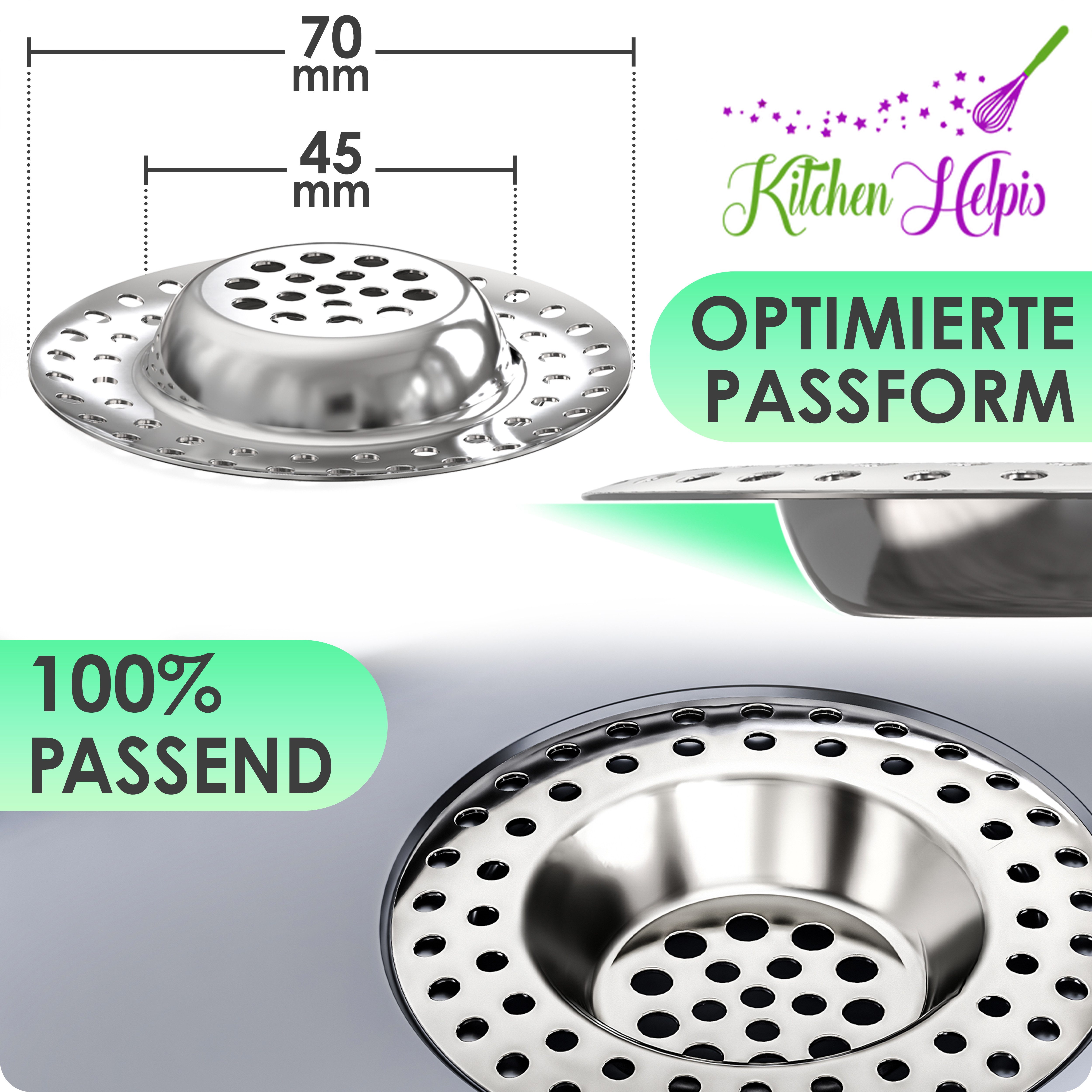 Kitchen Helpis Abflusssieb Abflusssieb Edelstahl, schwere 14g für Dusche, Spülbecken & Abfluss, (4-St)
