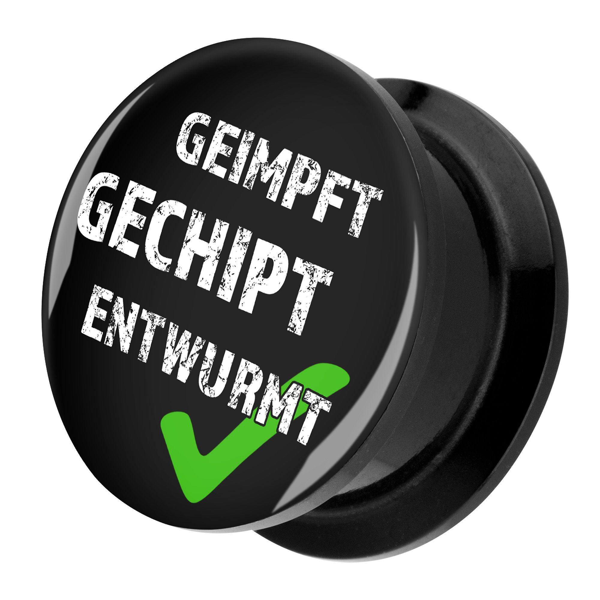 Taffstyle Plug Picture Ohr Plug Spruch Geimpft Gechipt Entwurmt, Ohr Plug Kunststoff Flesh Tunnel Piercing Ohrpiercing Motiv Comic Schwarz | Plugs