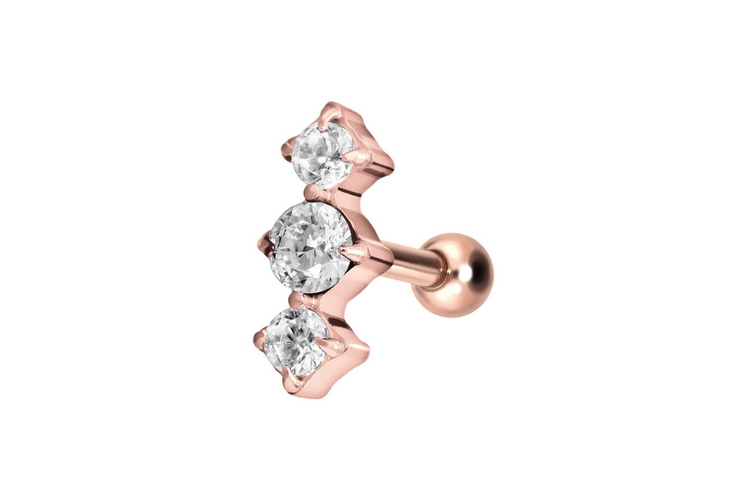 PIERCINGLINE Piercing-Set Titan Ohrpiercing mit Innengewinde 3 EINGEFASSTE KRISTALLE (Mini-Barbells, 1-tlg)