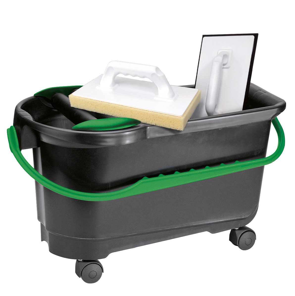 BERGTECTOOL Fliesenrollenwasch-Set FLIESEN-WASCHSET INKL. 4 RÄDER, PREMIUM, (Set, 1-tlg., Wascheimer 24l, Waschrollenaufsatz, Fliesenwaschbrett, Reibebrett), Wascheimer 24l, Waschrollenaufsatz, Fliesenwaschbrett, Reibebrett