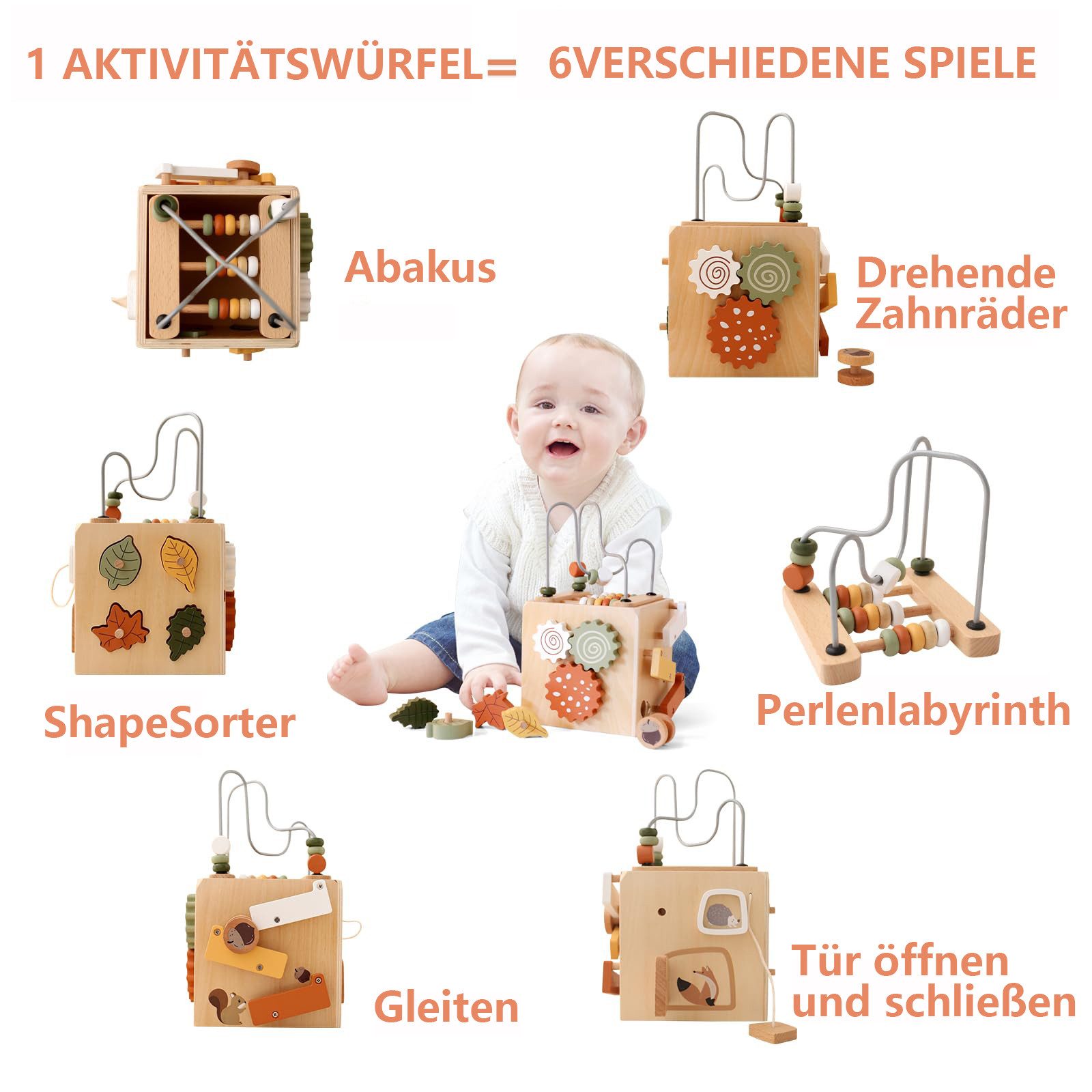 CLTYQ Motorikwürfel Montessori Motorikwürfel holzspielzeug, Interaktiver günstig online kaufen