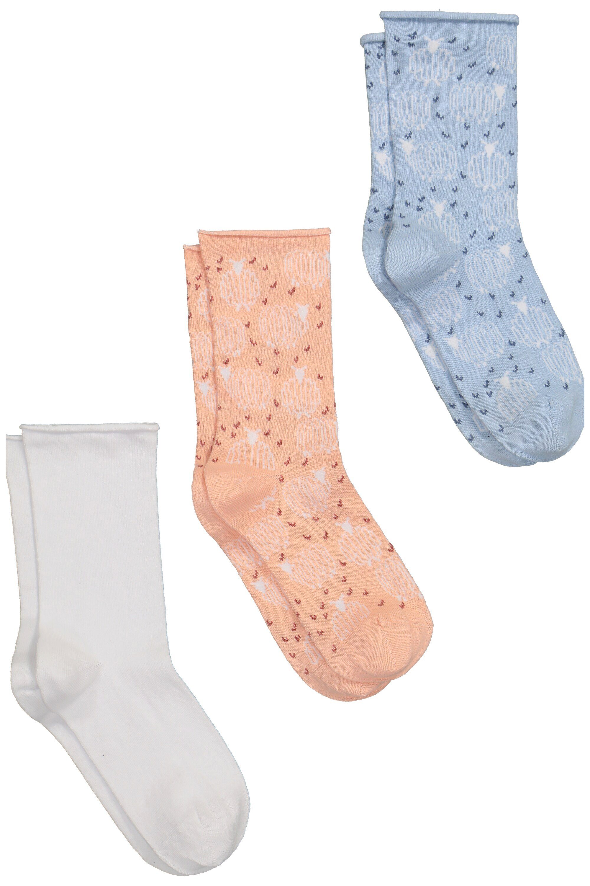 Ulla Popken Kuschelsocken Strümpfe 3er-Pack Schafe/ uni Rollkante