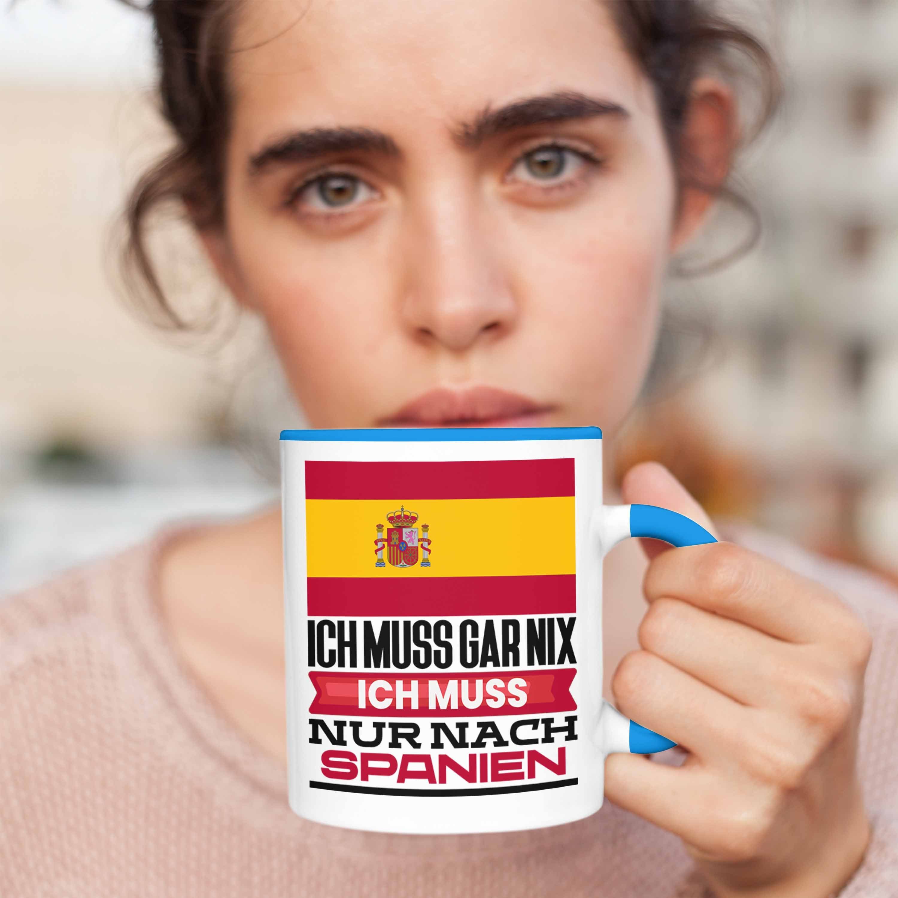 Spanien für Trendation Geschenk Tasse Spanier Geburtstag Tasse Geschenkidee Urlaub Blau Ich