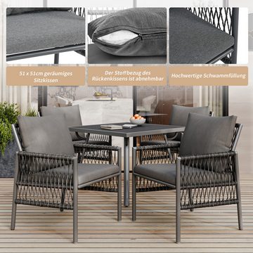 Flieks Balkonset, Garten-Essgruppe Rattan Gartenmöbel Esstisch-Set 4 Stühle mit Tisch