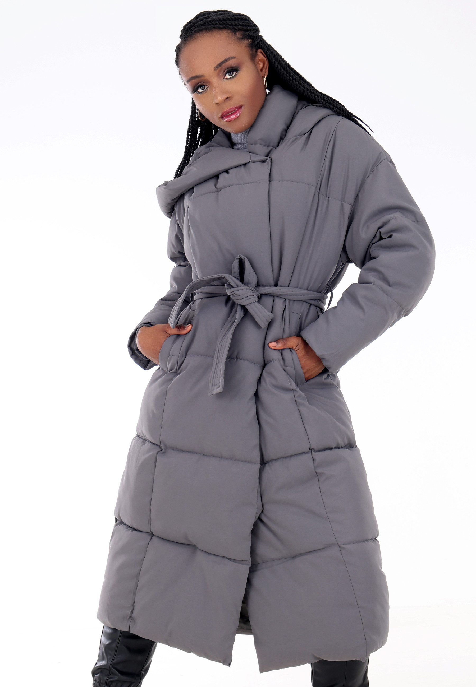 YC Fashion & Style Wintermantel Steppmantel mit großer Kapuze und Taillengü günstig online kaufen