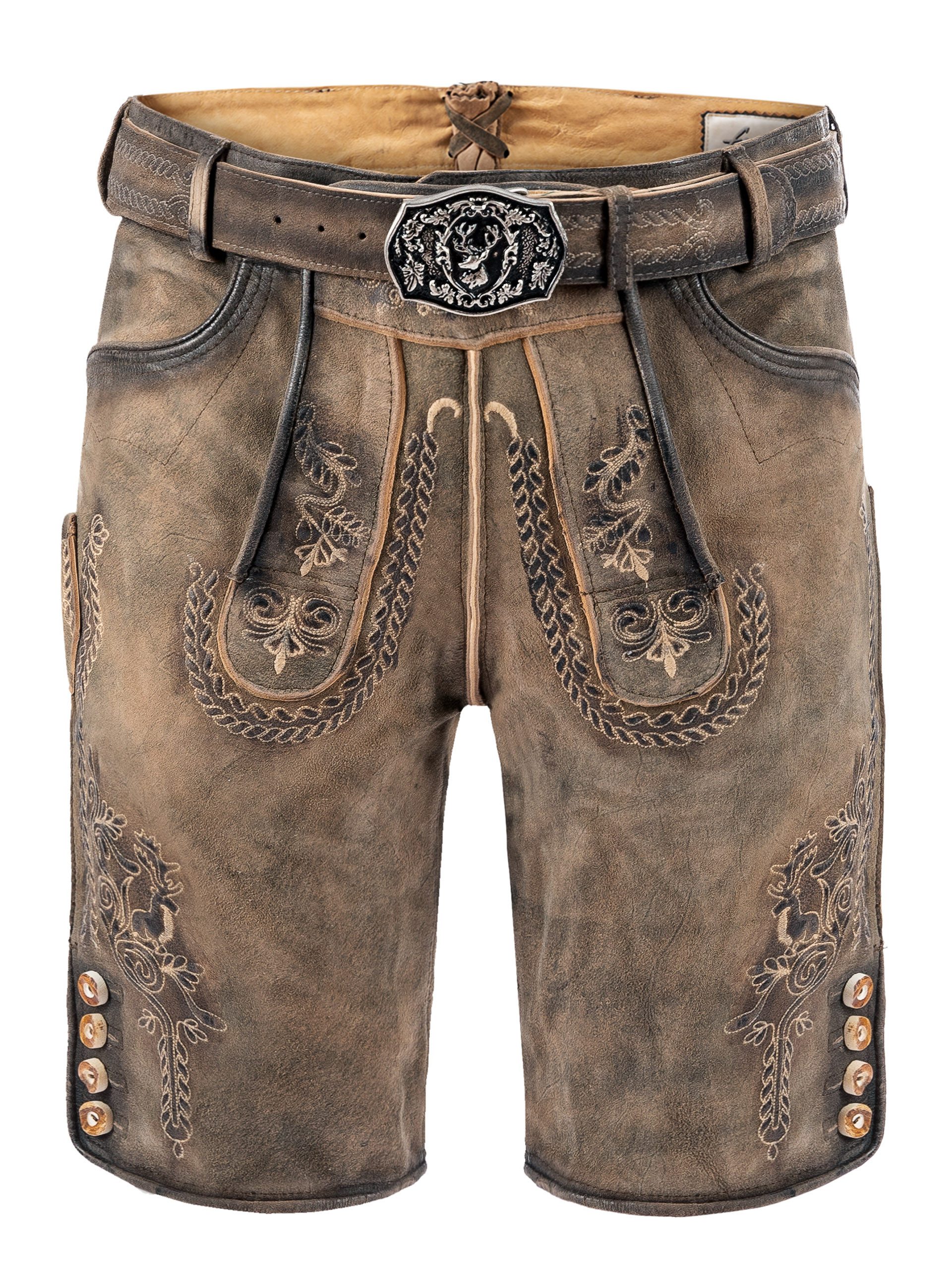Trachten24.de Trachtenlederhose Trachten Lederhose Herren, Wildbockleder Kurz Braun Used (1-tlg)