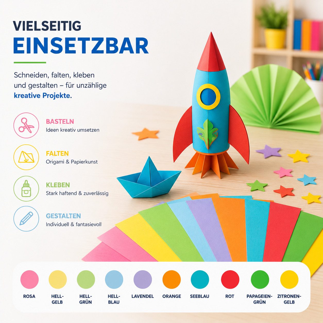 Bastelfreund® Bastelkartonpapier 100 Blatt Buntpapier DIN A4, 140 g/m², für Bastelarbeiten, Bedruckbar, Papierstärke 120 g/m² – Bild 5 von 5