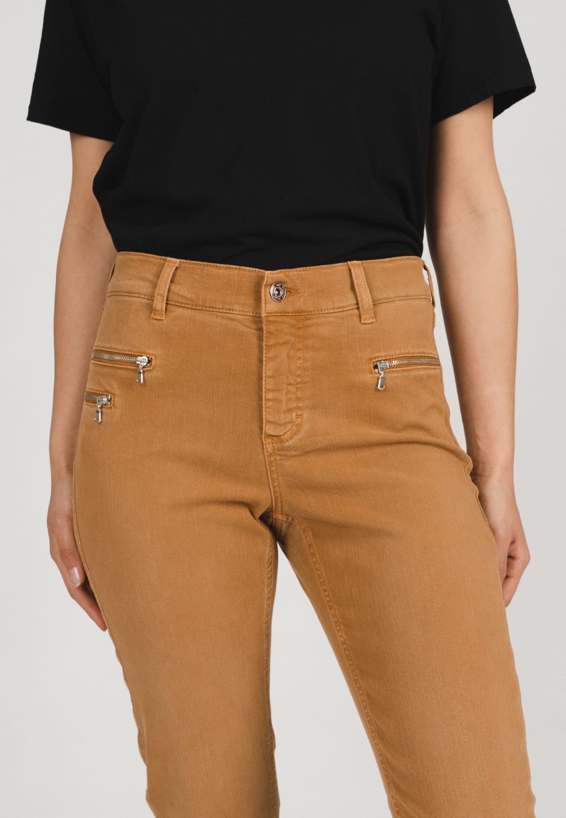 ANGELS Slim-fit-Jeans Jeans Malu Zierreißverschlüssen mit Label-Applikationen mit braun Zip