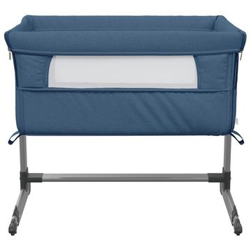 vidaXL Kinderbett Babybett mit Matratze Marineblau Leinenstoff Anstellbettchen Mobil
