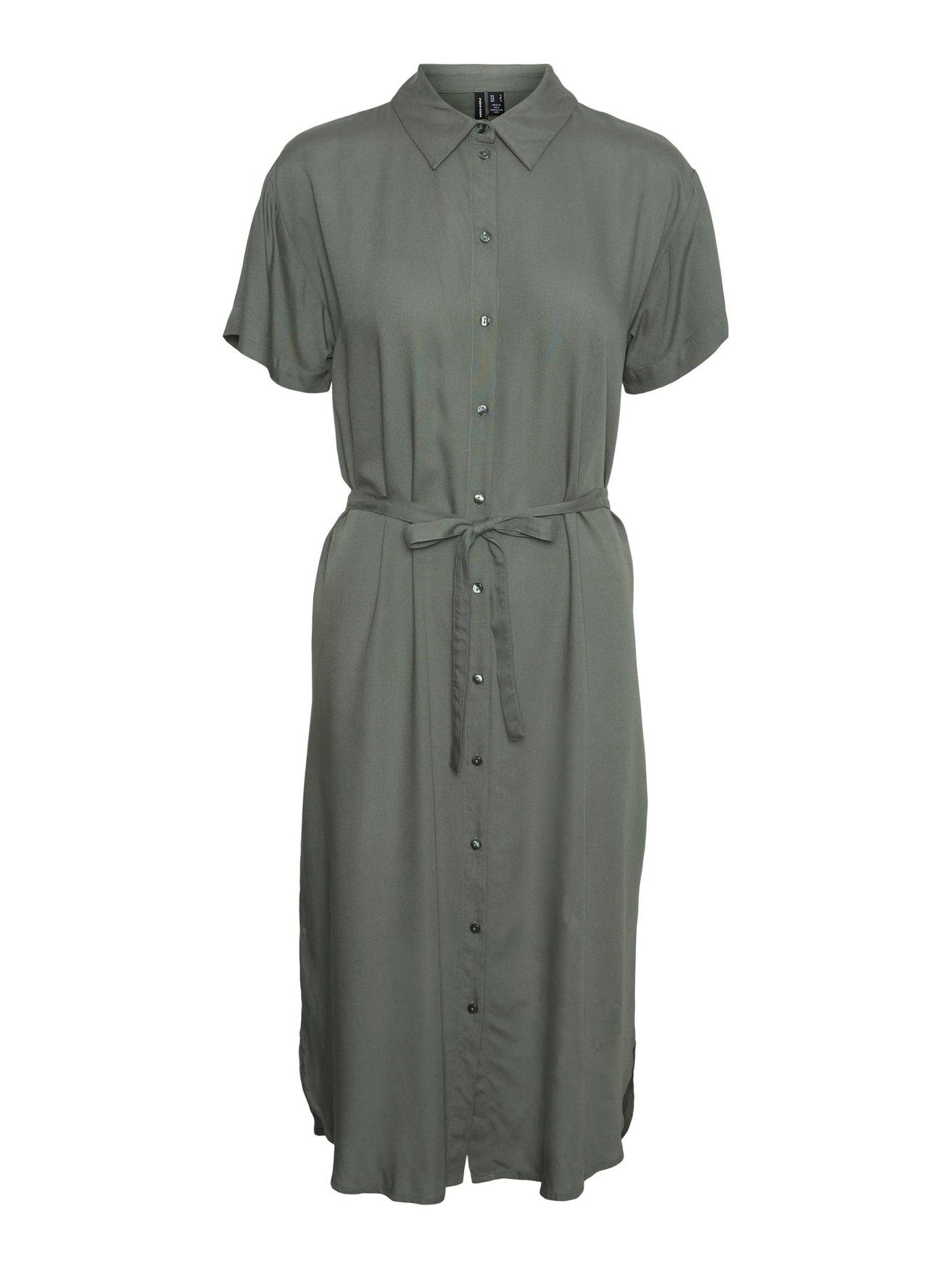 Vero Moda (lang) Basic in VMBUMPY Shirtkleid Midi Leichtes Kurzärmliges Kleid 5760 Grün-2
