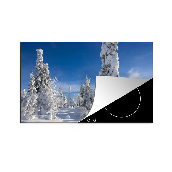 MuchoWow Herdblende-/Abdeckplatte Ein blauer Himmel über der Winterlandschaft in Lappland Vinyl (1 tlg) induktionskochfeld Schutz für die küche Ceranfeldabdeckung