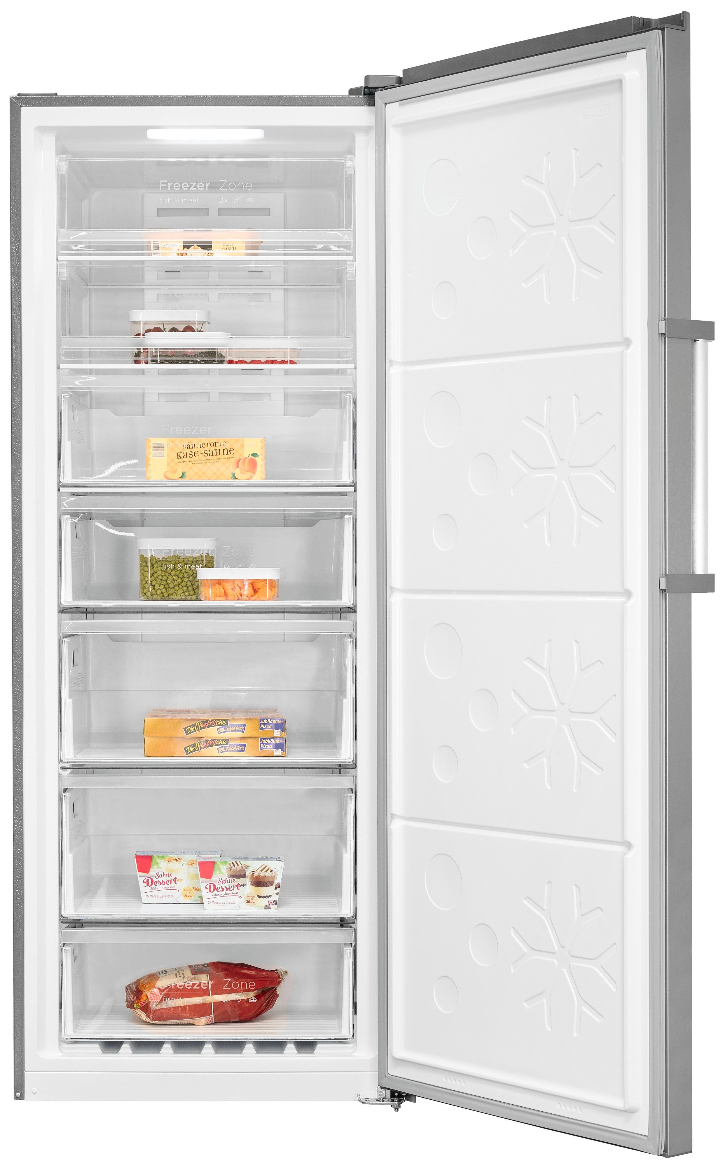 exquisit Gefrierschrank GS380-NF-H-050D inoxlook, 185,5 cm hoch, 71 cm breit, Türanschlag wechselbar