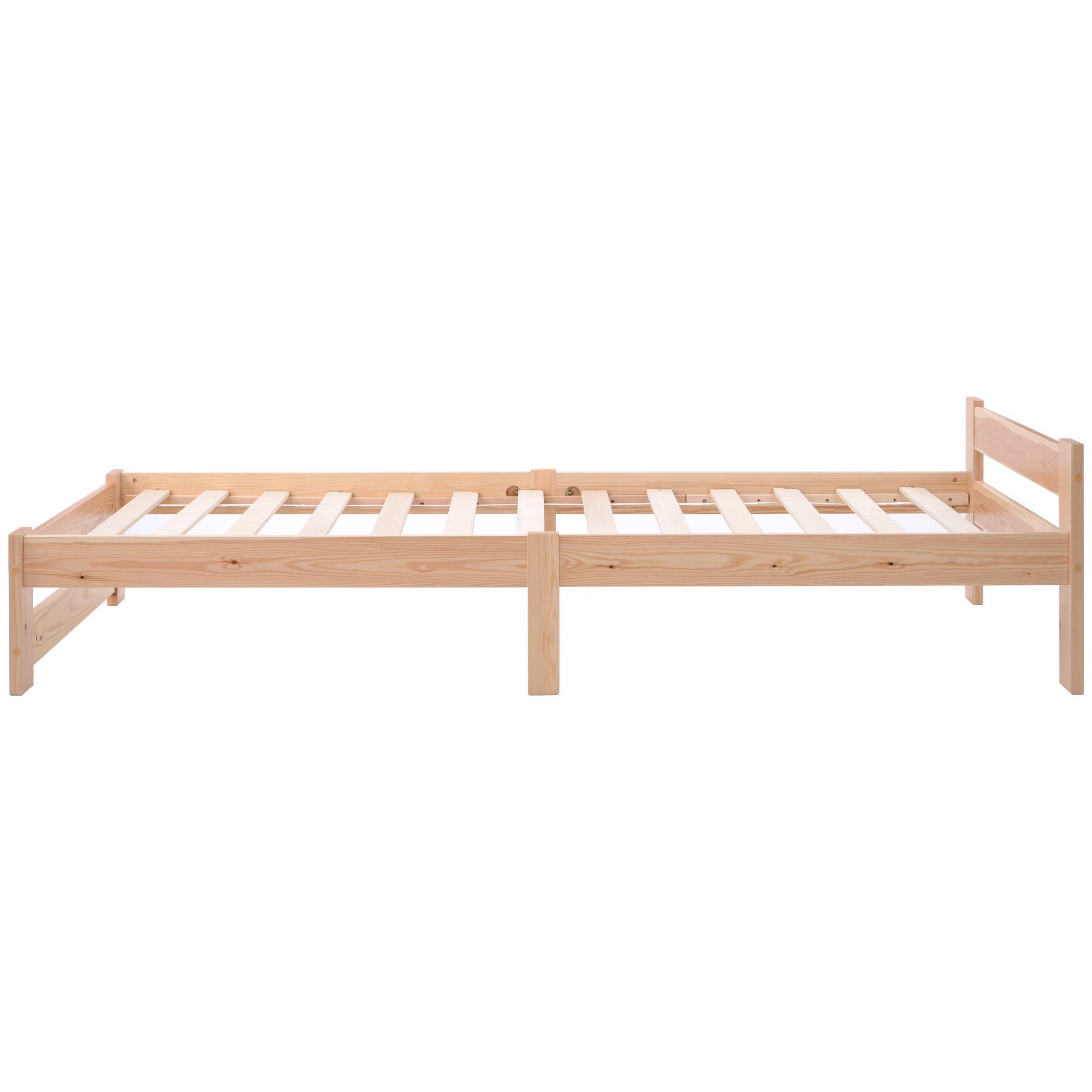 Futonbett, Massivholzbett Einzelbett mit Kopfteil und Lattenrost, 200x90cm
