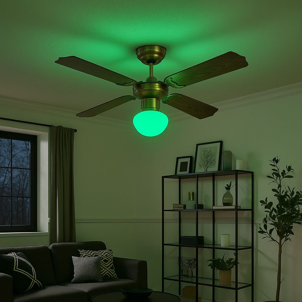 etc-shop Deckenventilator, RGB LED Deckenventilator Zugschalter leise Fernbedienung Altmessing