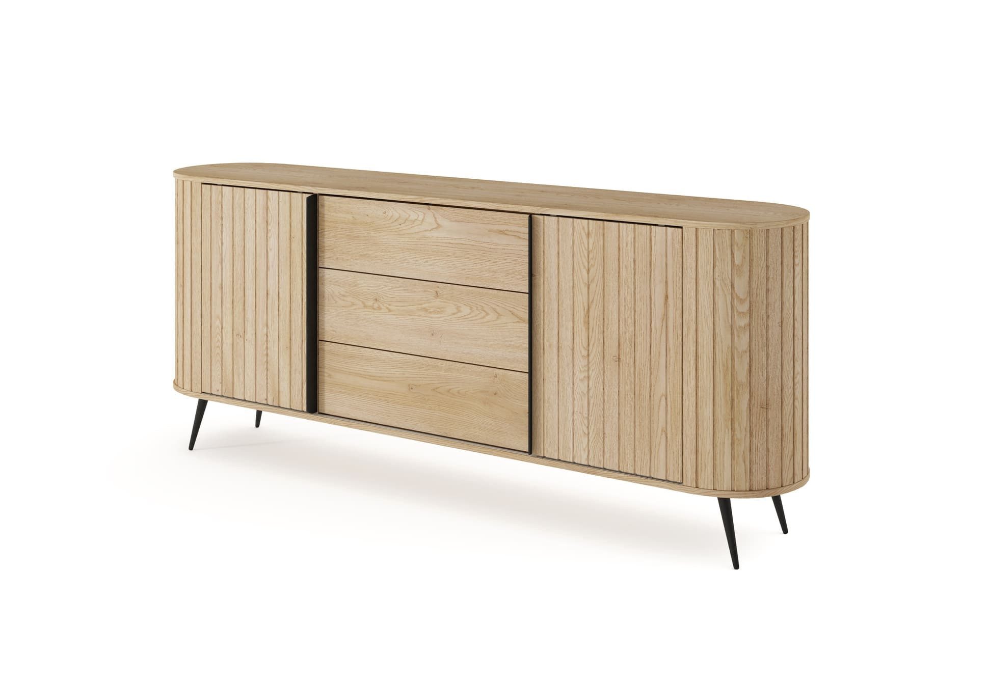 MOEBLO Kommode NOLI 196 2d3s (Gerillte Fronten, strukturierte Oberfläche, 3D-Optik, Design-Fronten, Eiche Cremona, Sideboard Wohnzimmer Kommode Schlafzimmer Komodenschrank Highboard), (BxHxT): 196 cm x 81,8 cm x 40,2 cm