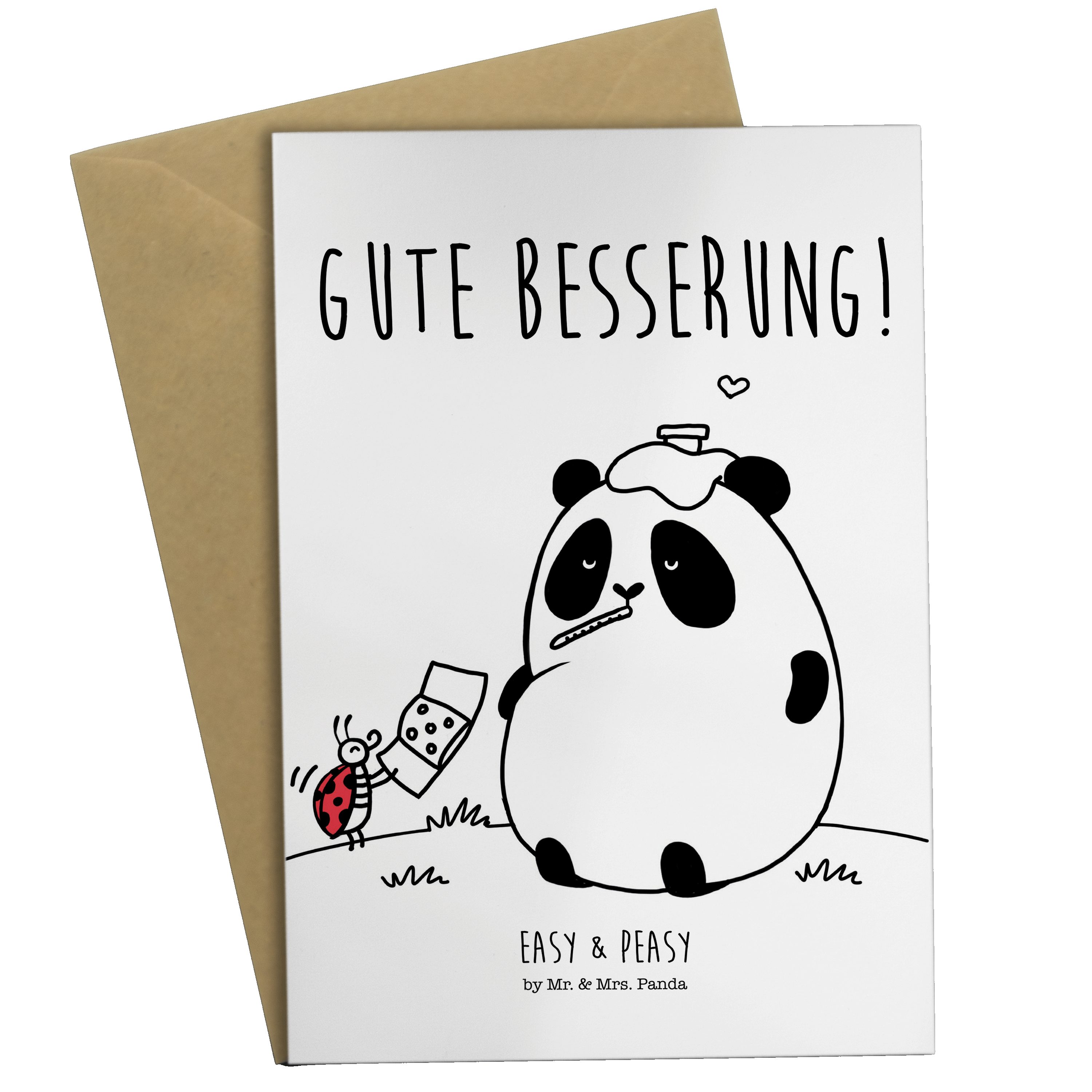 Mr. & Mrs. Panda Grußkarte Easy & Peasy Gute Besserung - Weiß - Geschenk, Klappkarte, Karte, Glü