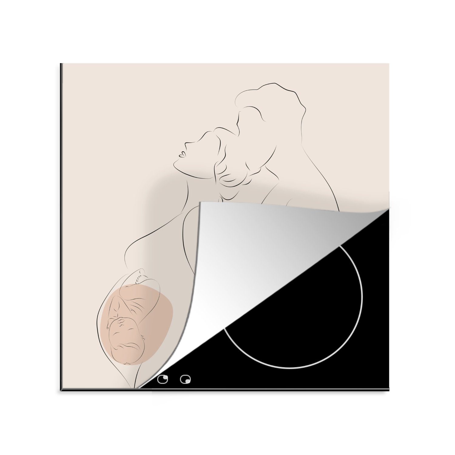 MuchoWow Herdblende-/Abdeckplatte Kind - Linienkunst - Beziehung, Vinyl, (1 tlg), 78x78 cm, Ceranfeldabdeckung, Arbeitsplatte für küche
