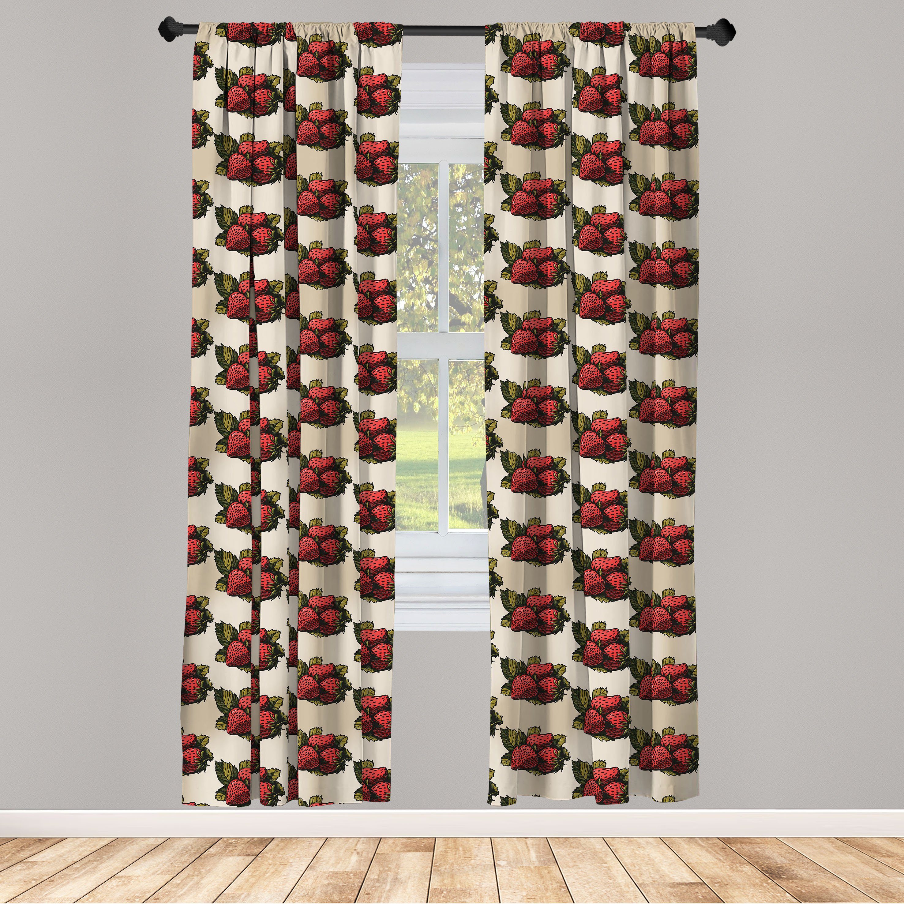 Gardine Vorhang für Wohnzimmer Schlafzimmer Dekor, Abakuhaus, Microfaser, Erdbeere Hand gezeichnete Früchte