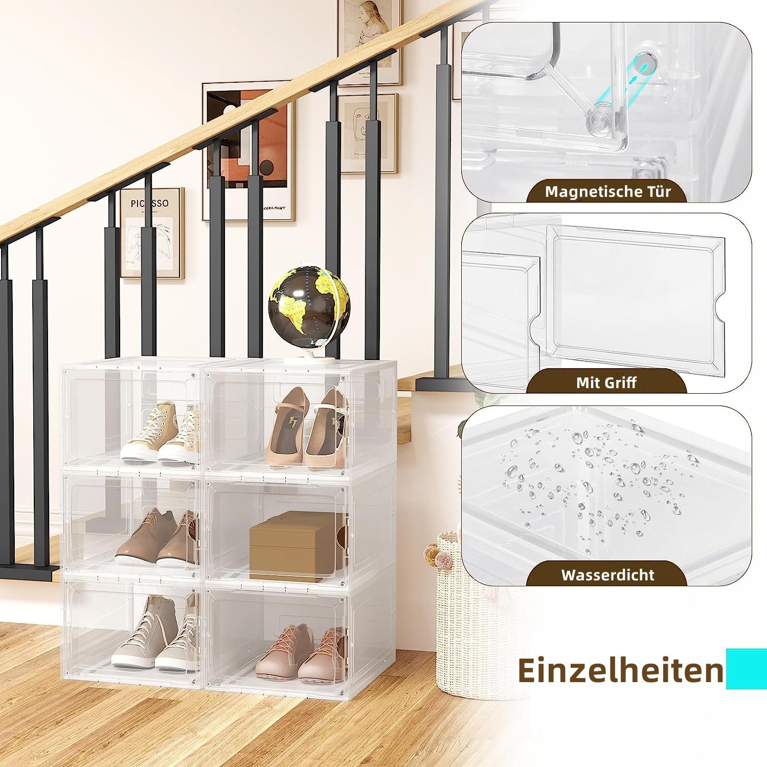 Woltu Schuhbox Aufbewahrungsboxen (6 St), stapelbar Schuhschrank mit magnetischer Tür – Bild 5 von 5