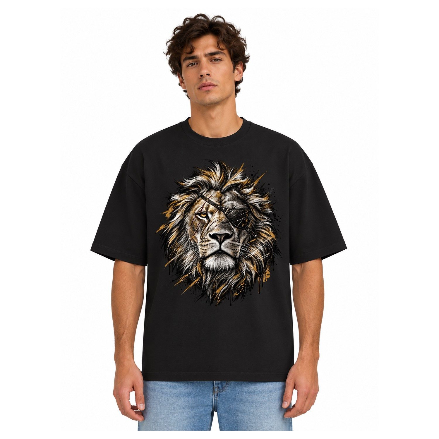 Blondie & Brownie T-Shirt Herren Oversize T Shirt Löwenkopf mit großem Frontmotiv (Einzelartikel) Majestätischer Löwenblick Urban