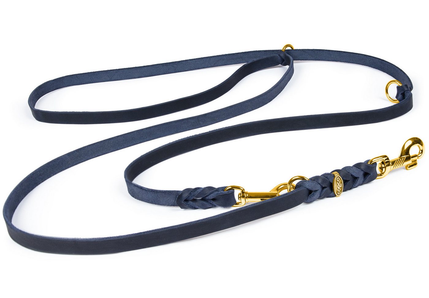 CopcoPet Hundeleine Fettlederleine Hundeleine geflochten dreifach verstellbar Messing, Leder