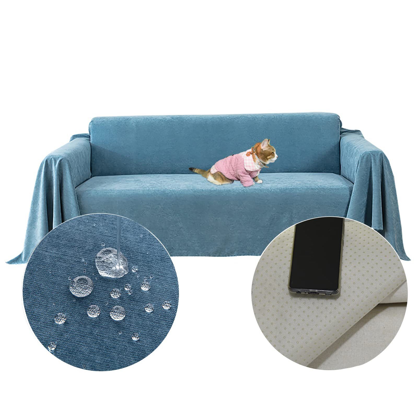 Sofaüberwürfe Couchschutz, Sofabezug rutschfest Abdeckung Blau(180*150cm) wasserabweisend Juoungle