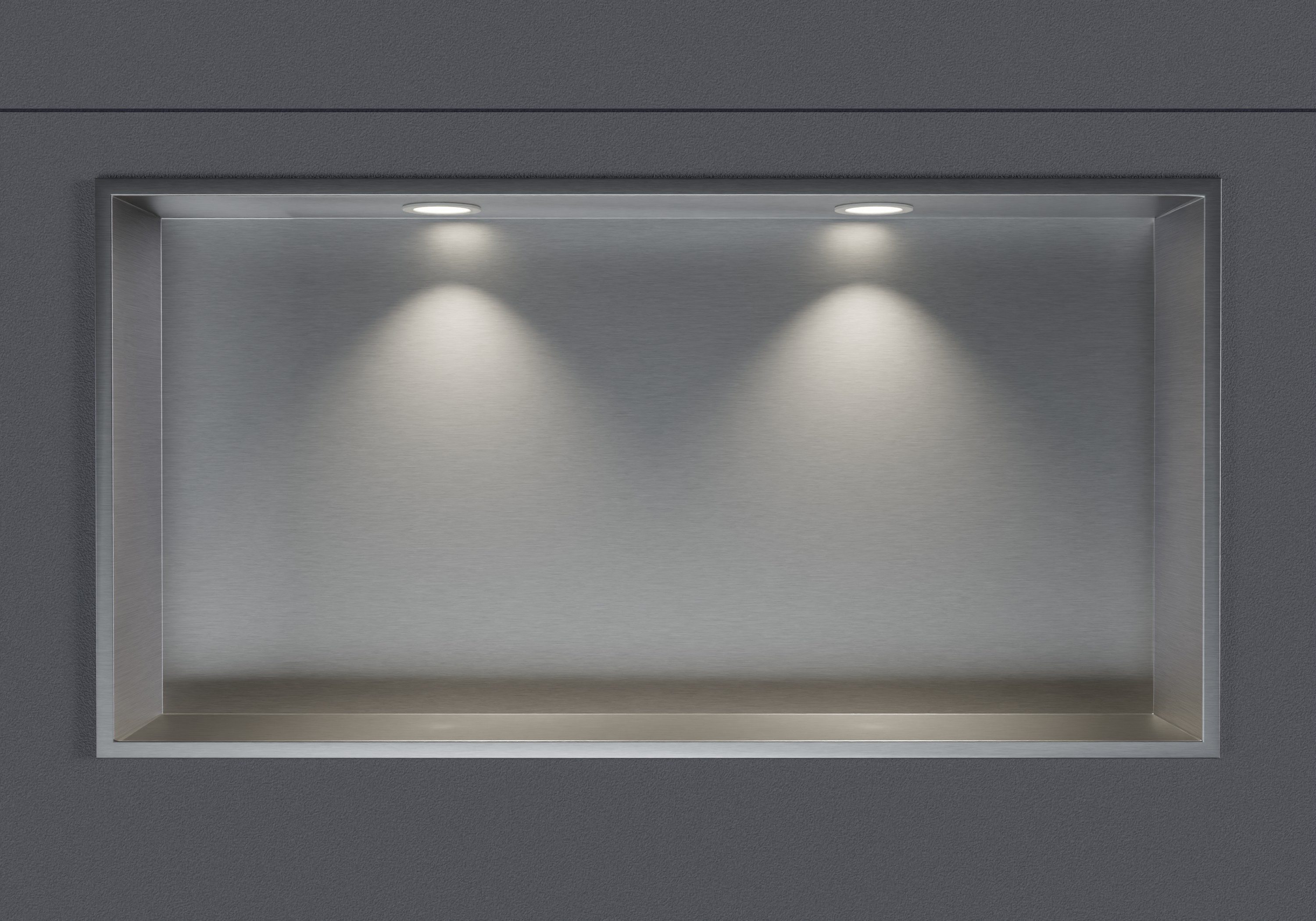 Bernstein Badregal NT306010X mit Rand und 2 LED-Spots, Gerahmte Wandeinbaunische; 2 LED-Spots; Transformator enthalten