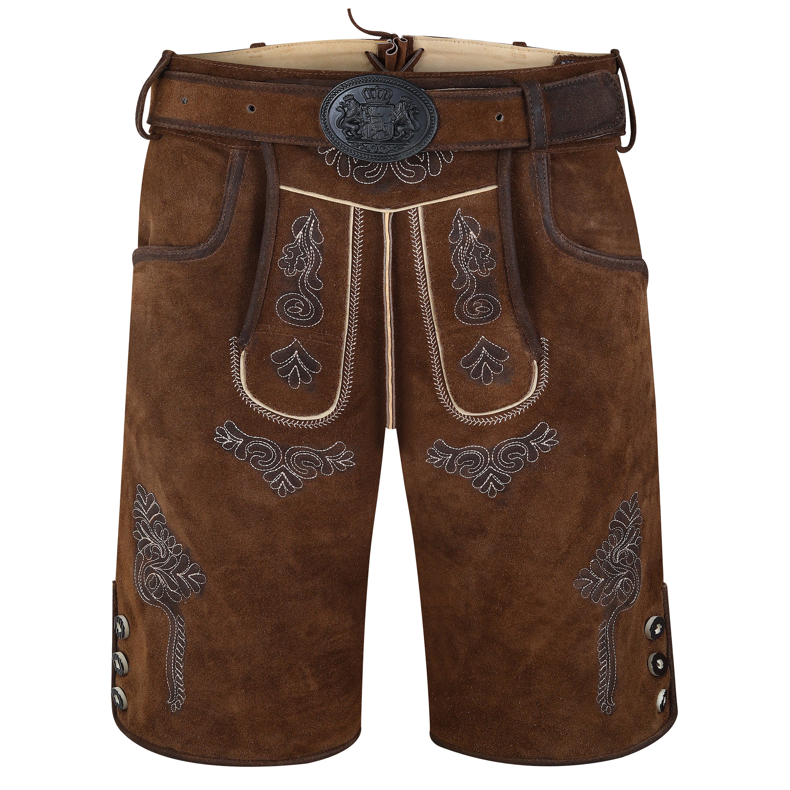Spirit of Bavaria Trachtenlederhose Herren Trachten Lederhose kurz mit Gürtel Oktoberfest Hose 507