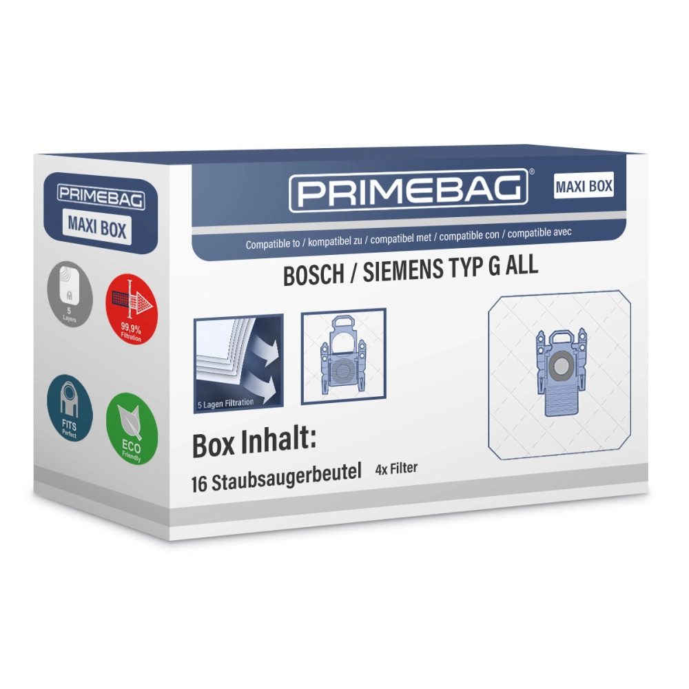 PRIMEBAG Staubsaugerbeutel 16 Filtertüten kompatibel für Bosch/Siemens Typ G ALL VZ41FGALL