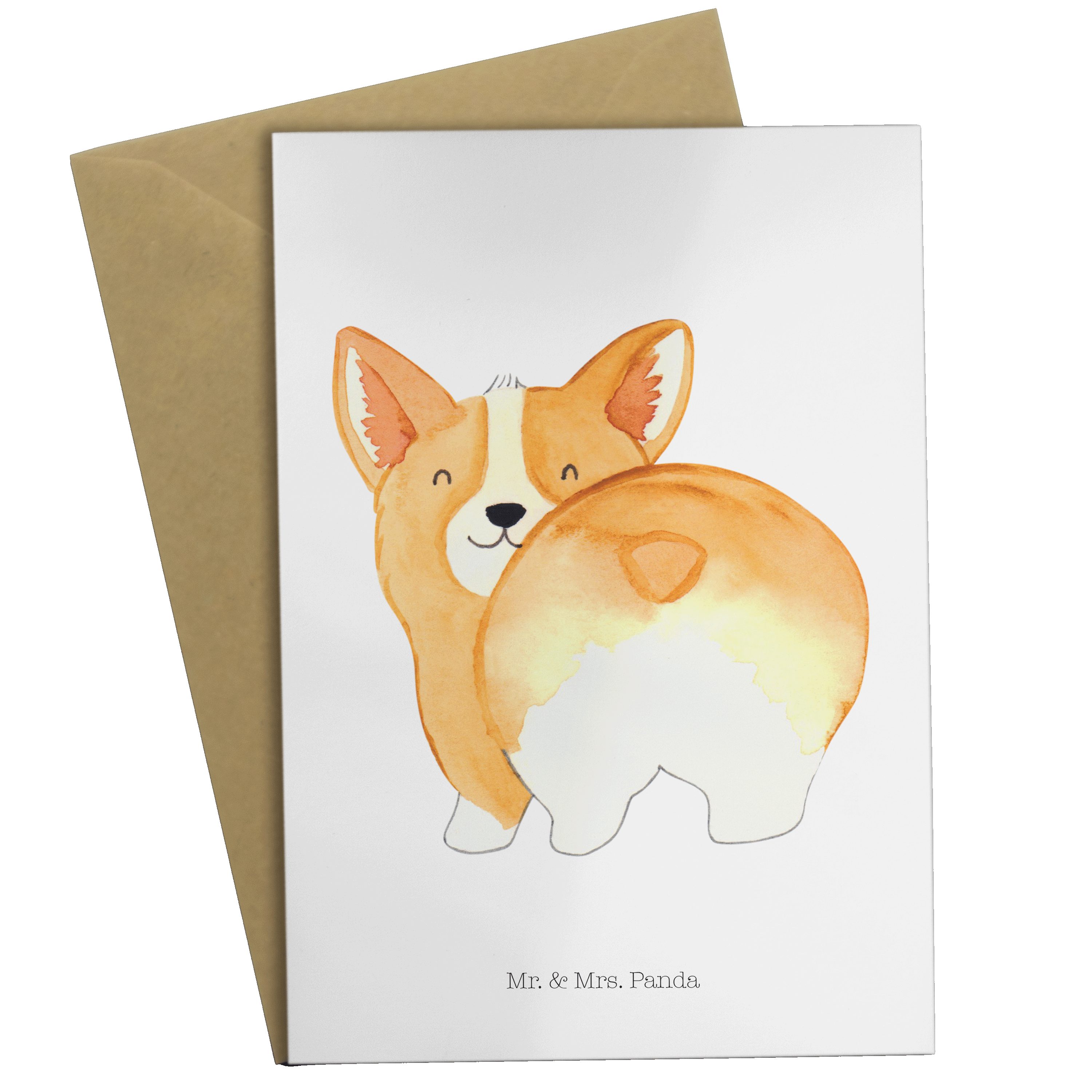 Mr. & Mrs. Panda Grußkarte Corgie Po - Weiß - Geschenk, Klappkarte, Hundespruch, Glückwunschkart | Grußkarten