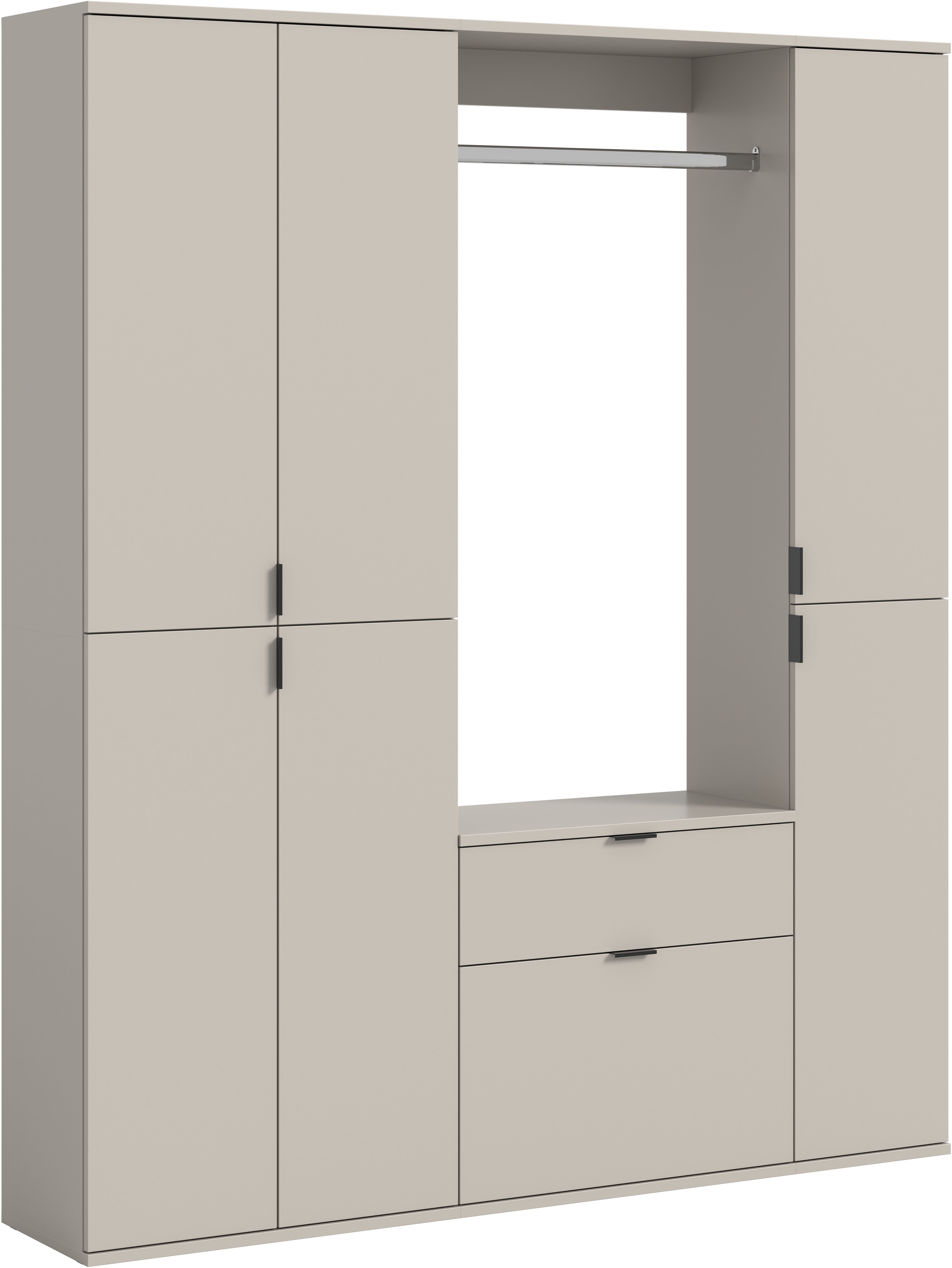 Home affaire Garderoben-Set TRONDHEIM, 5-teilig, Breite 152cm, individuell platzier- & erweiterbar, (Set, 4-St., bestehend aus: 2x Garderobenschrank & 3-tlgs. Zwischenbauelement), Garderobenschrank, Kleiderschrank, Schrankkombination, Garderobe