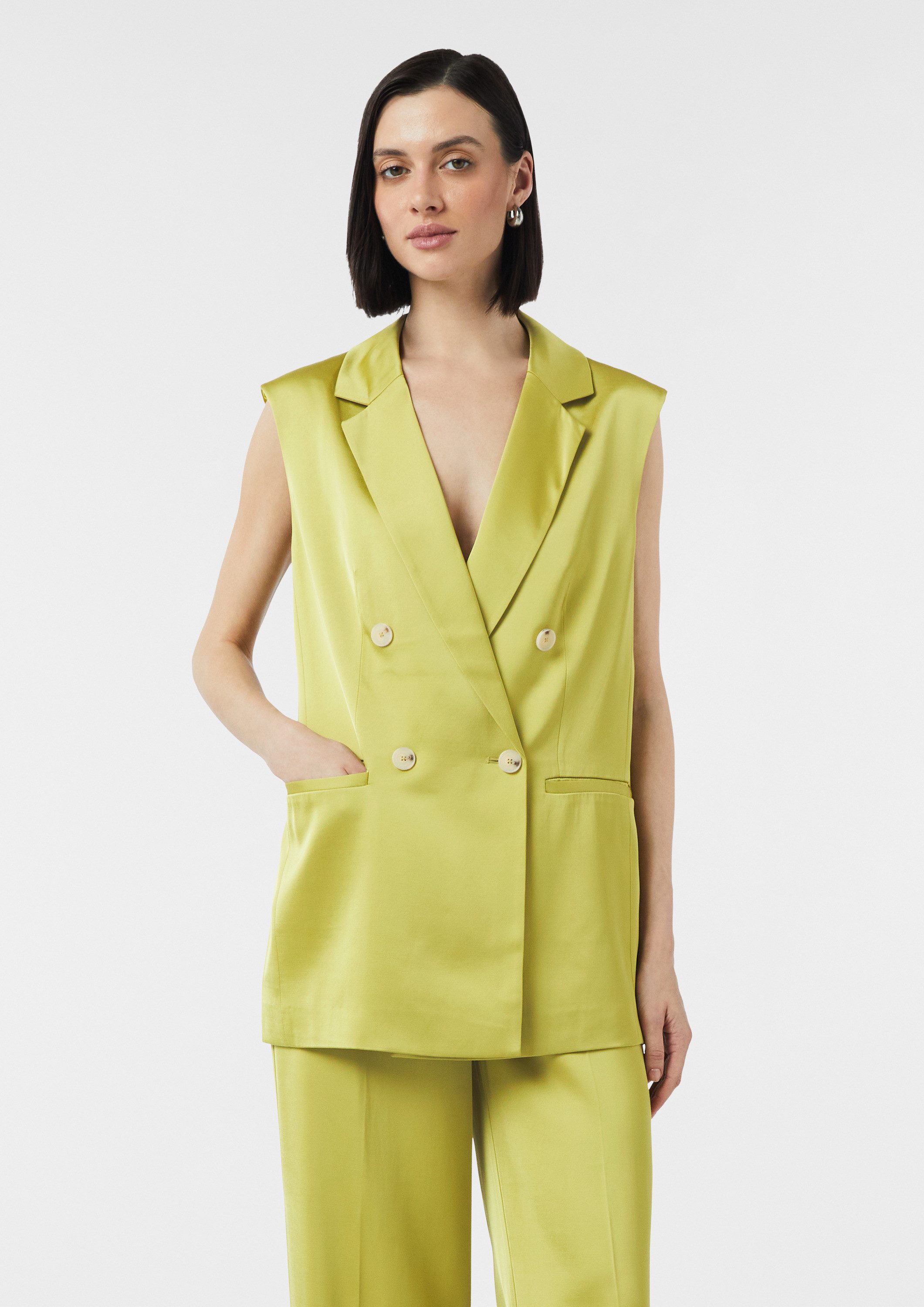 comma Jackenblazer Indoor-Weste Lange Weste aus fließendem Satin