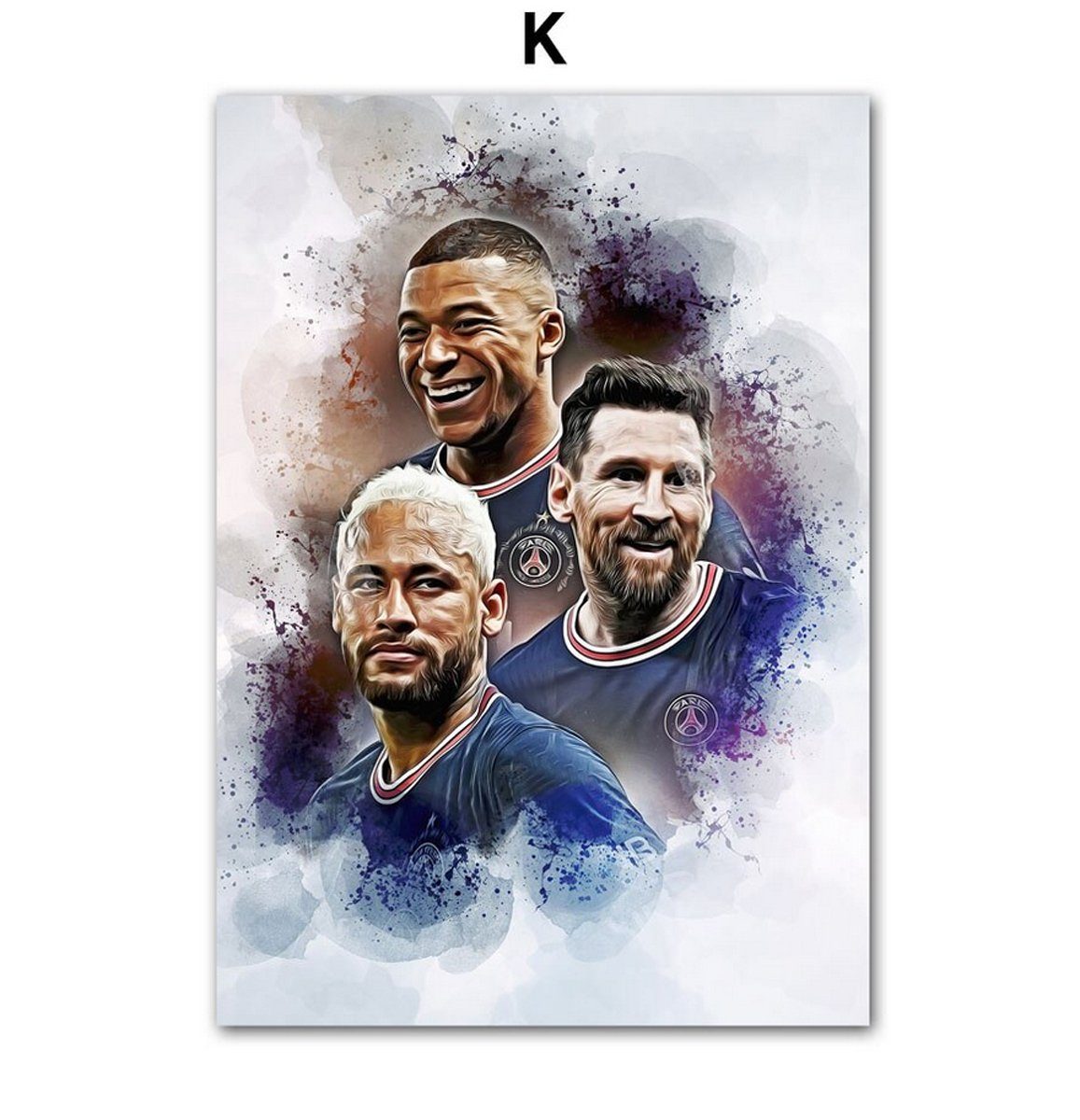 TPFLiving Kunstdruck (OHNE RAHMEN) Poster - Leinwand - Wandbild, Berühmte Fußballspieler - Lionel Messi - Christiano Ronaldo - (Robert Lewandowski - Kylian Mbappé - Neymar), Leinwandbild bunt - Größe 21x30cm
