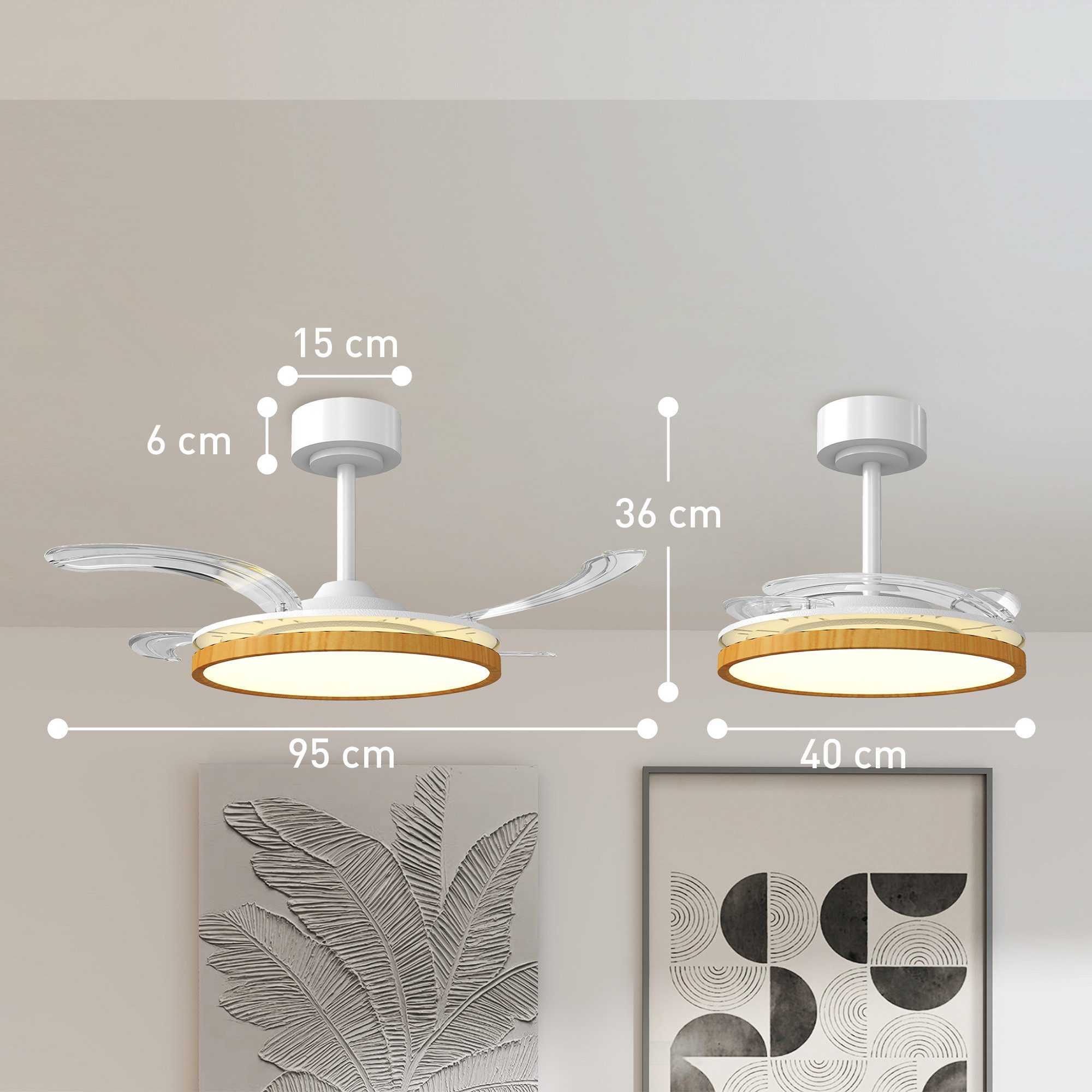 HOMCOM Deckenventilator Beleuchtung 80W Deckenleuchte 3 Lichtfarben 6 Geschwindigkeiten, mit Fernbedienung, 6 Geschwindigkeiten, 3 Farbtemperaturen