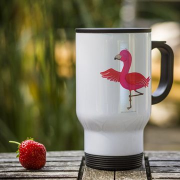 Mr. & Mrs. Panda Thermobecher Flamingo Yoga - Weiß - Geschenk, To Go Becher, Yoga-Übung, Vogel, Ede, Edelstahl, Perfektes Geschenk
