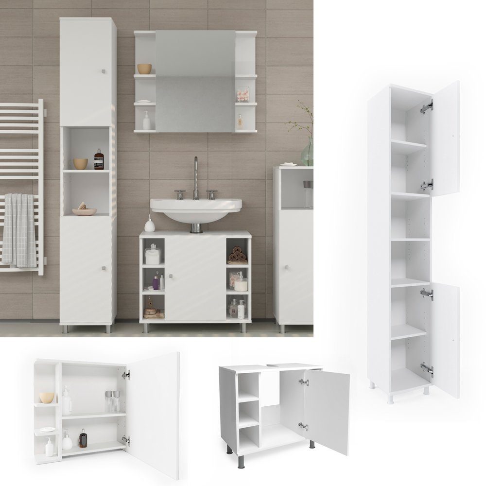 Vicco Badmöbel-Set Fynn, Weiß, 3 Teile, günstig online kaufen