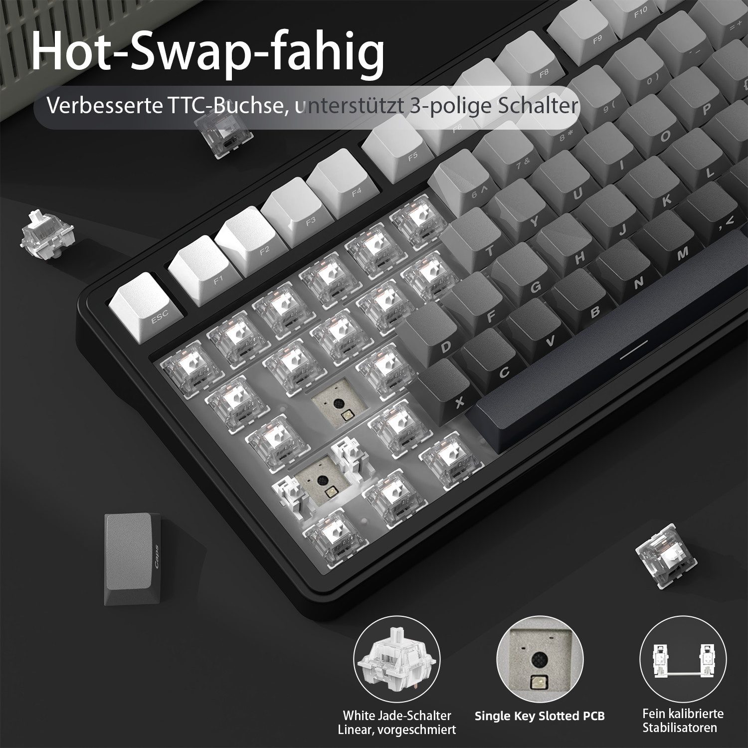 ATTACK SHARK ATTACK SHARK X85 Tri-Mode Gasket Mechanische Tastatur mit Knopf Gaming-Tastatur – Bild 5 von 5