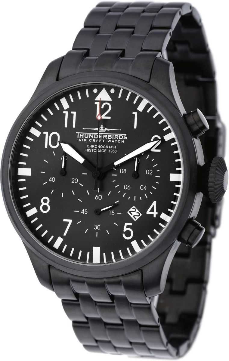 Thunderbirds Quarzuhr Flieger Chronograph TB1076-05 – 47 mm Edelstahlgehäuse, Edelstahlband, präziser Chronograph im Fliegeruhren-Design