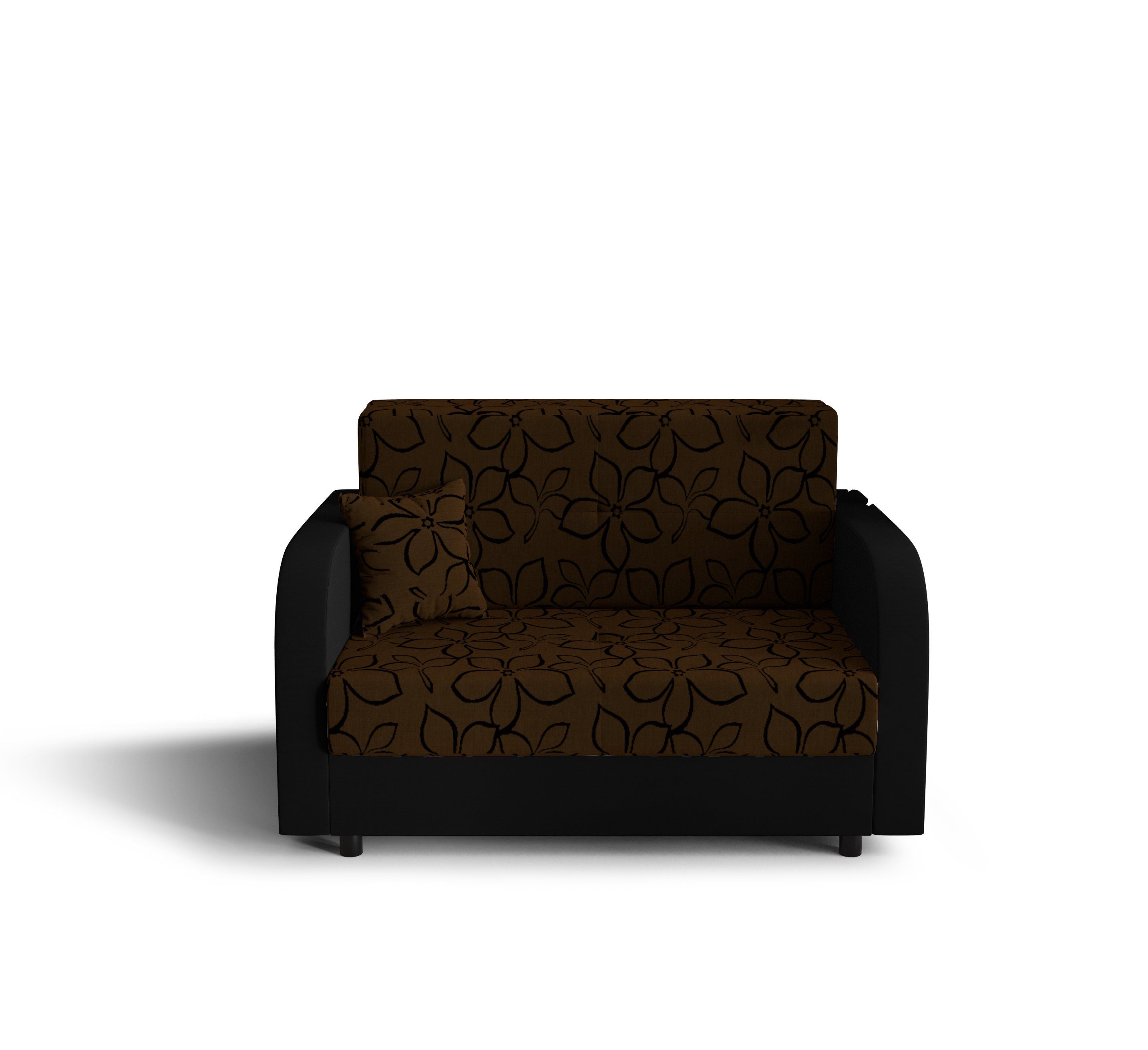 Schwarz Braune und 120cm mit + Bettkasten Schlaffunktion Schlafsofa, pressiode Blumen COUCH TWICE Sofa