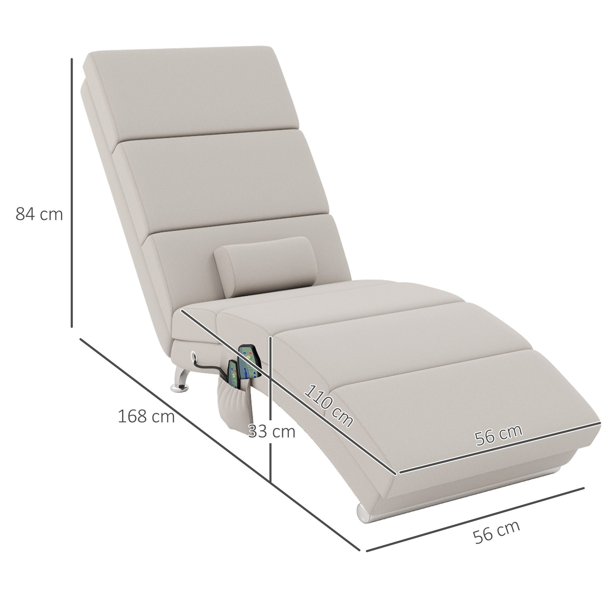 HOMCOM Massagesessel mit Liegefunktion Massage Wärmefunktion Vibration (Relaxsessel, 1-St., Elektrisch Fernsehsessel), TV Sessel mit Lendenkissen Seitentasche Fernbedienung Cremeweiß