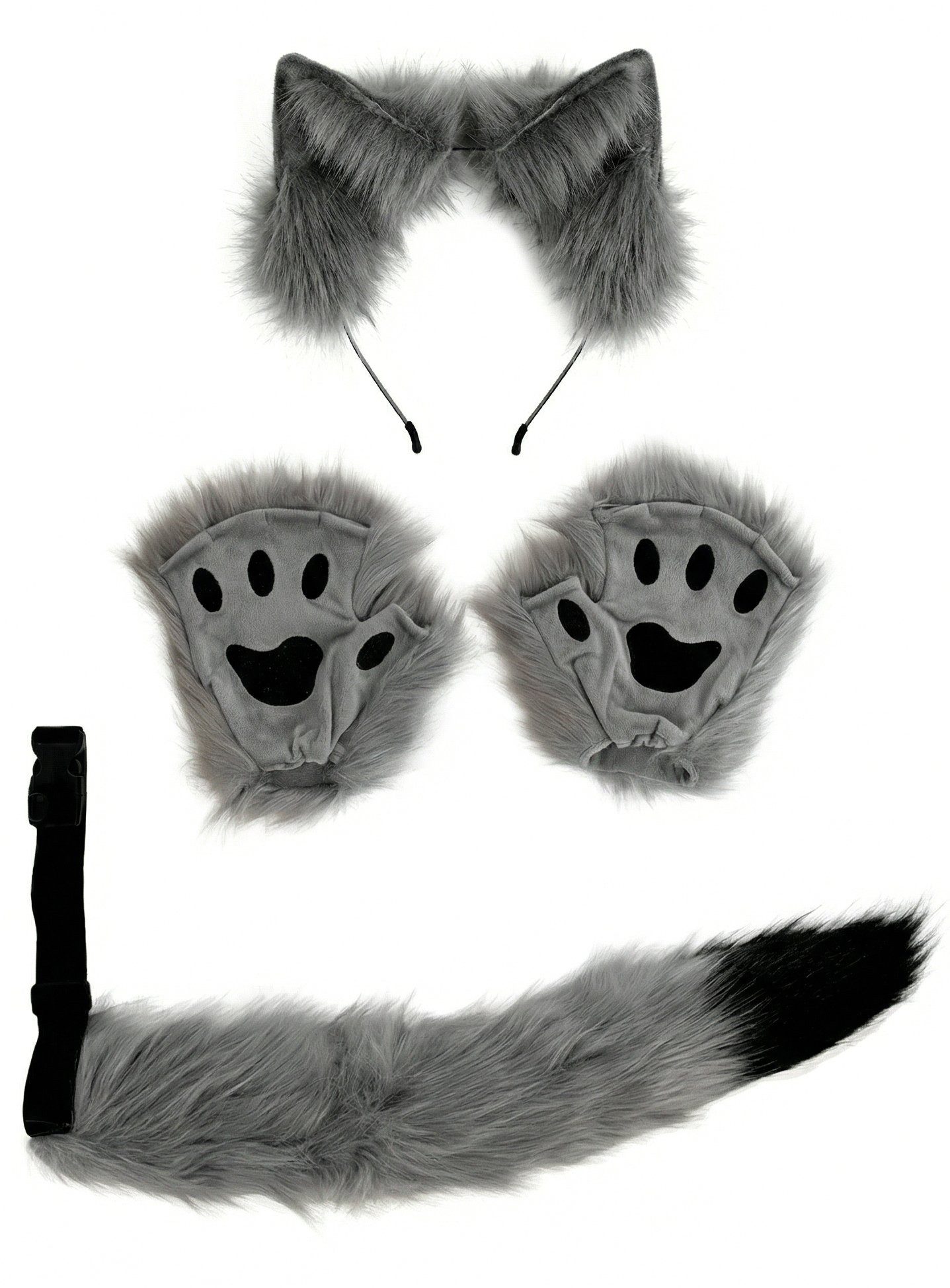 Metamorph Kostüm Silberfuchs Set - Wolf Karneval Faschingskostüm, Einfach mit Kleidung der gleichen Farbe kombinieren – fertig ist Dei