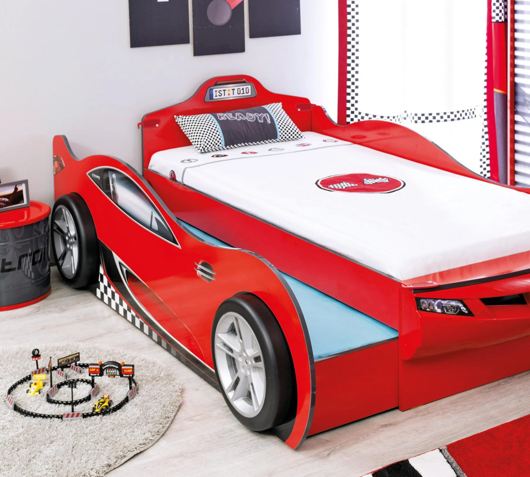 Möbel-Zeit Autobett für 2 Kinder Coupe mit Bettkasten / Ausziehbett