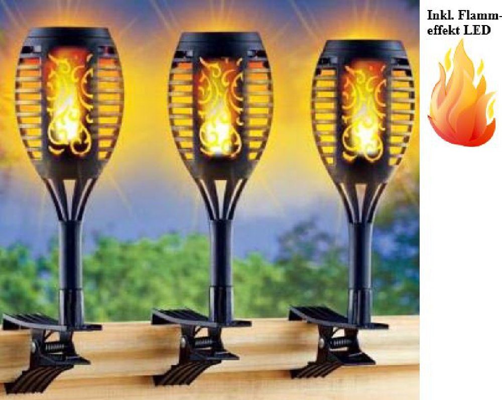 Luna24 simply great ideas... Gartenfackel Solar Klemm-Fackel, 3er Set, incl. Erdspieße, Solarleuchte Klemmfackeln 3er Set incl. Erdspieße